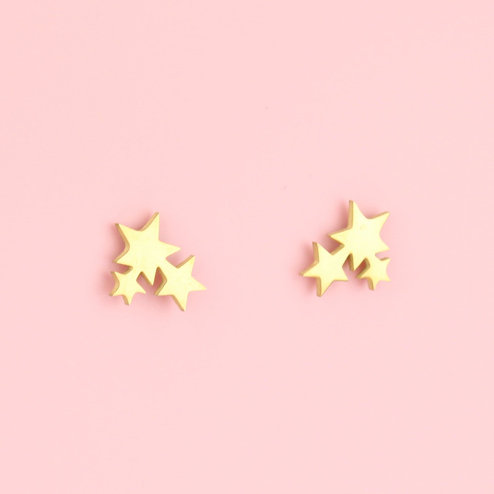 Triple Star Stud Earrings - Gold Plated
